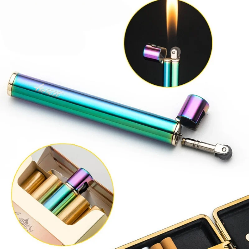 HONEST Fine Butane Gas Lighter Mini Open Flame Metal Portable Grinding Wheel Personalized Lighter