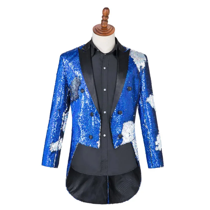 Men's Sequin Performance Costume, Magician's Tailcoat, Band Host's Conductor's Costume, Stage Performance Suit, Top