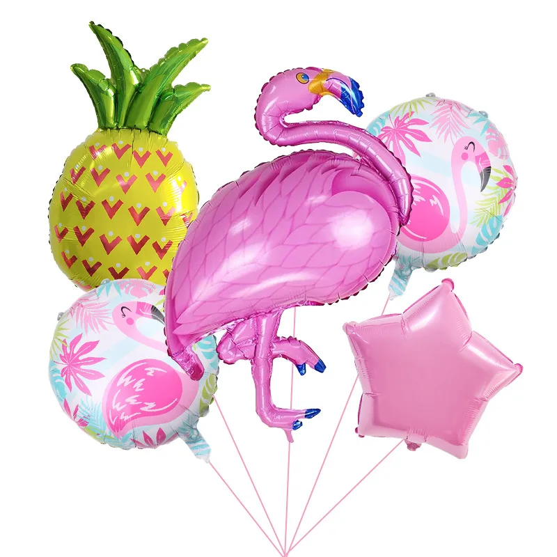 Disney Tropical Rainforest Theme Party Decoration Flamingo Pineapple Coconut Aluminum Film Balloon Set