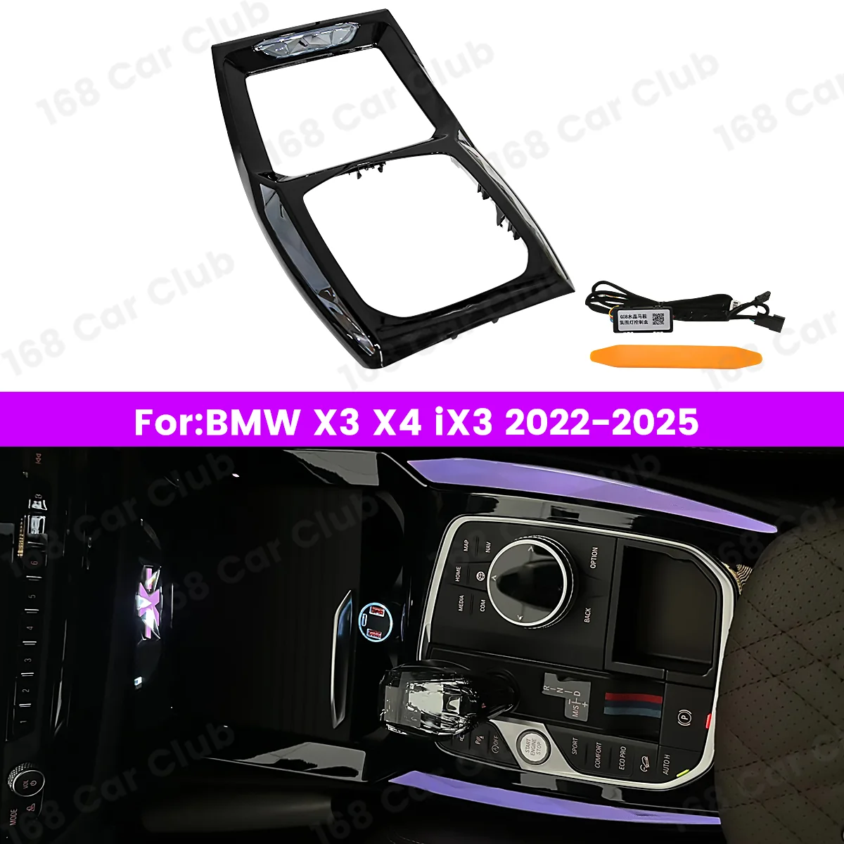 

Светодиодная декоративная лампа с 11 цветами, атмосферная подсветка для BMW New X3 X4 IX3 G01 G02 2022-2025, хрустальная подсветка центральной консоли автомобиля