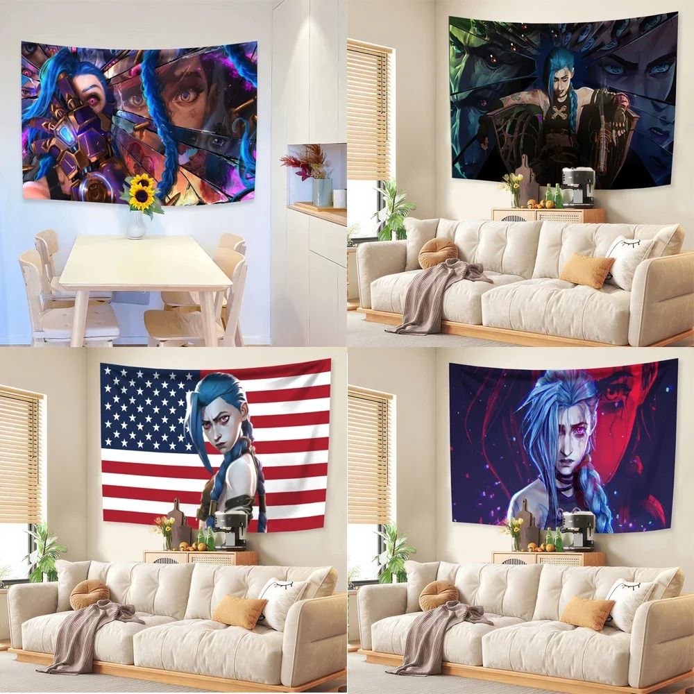 QyStore 90X150CM 3X5FTs Arcanes-Jinxs Cartoon Flag Tapestry Polyester Printed Jinx Poster Banner For Decor