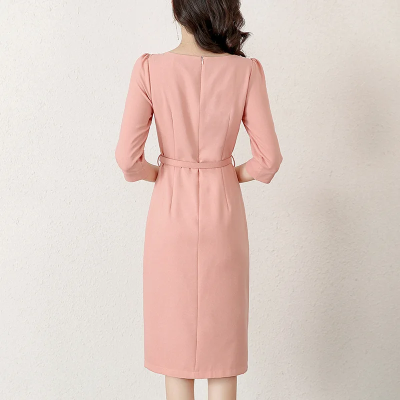 Women\'s Elegant Monochromatic Commuter Dress Slim Fit Belt French High End Design Korean Fashion Summer Luxury New 2024