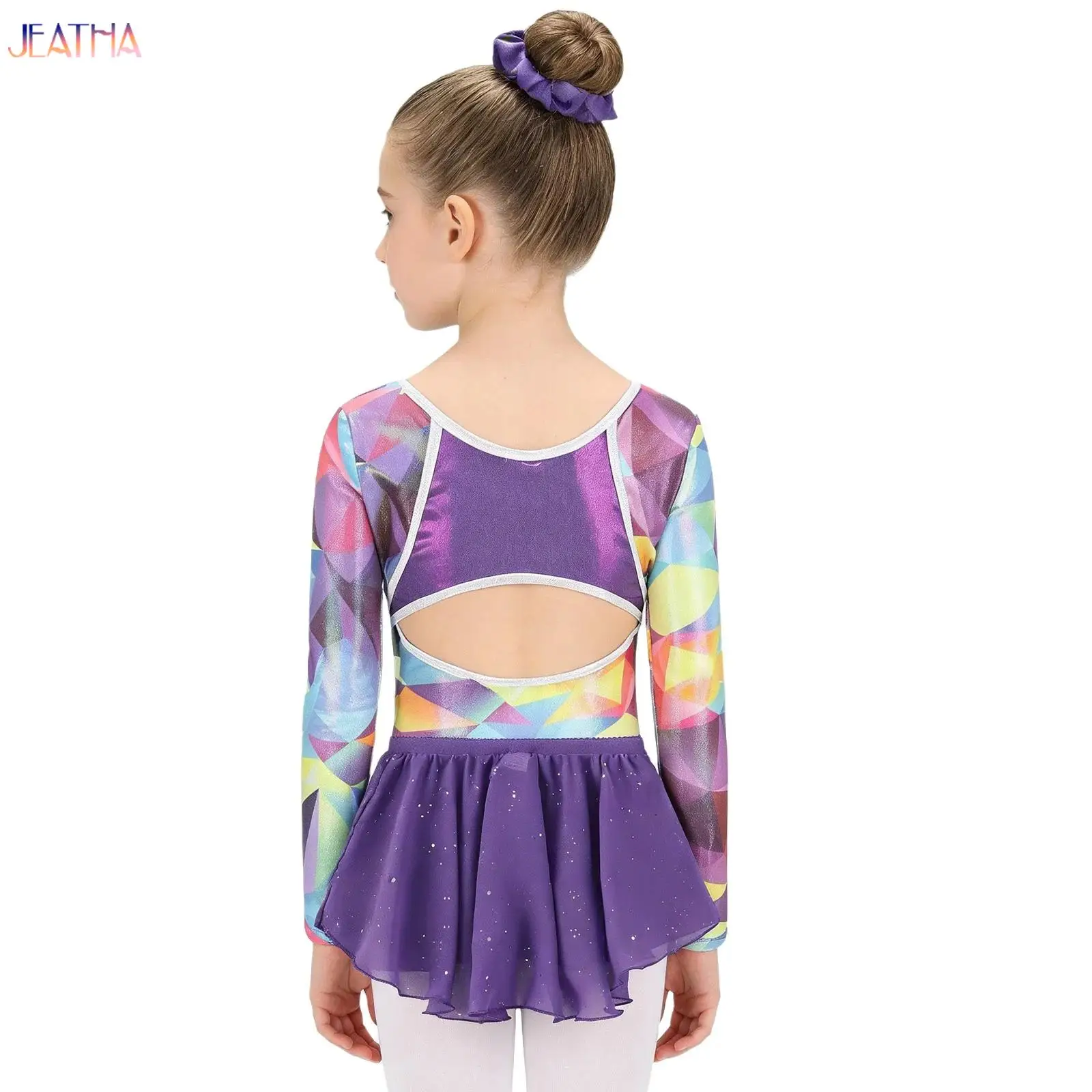 

Gymnastics Leotards for Girls Sparkly Tumbling Dance Leotards Kids Sequined Ballet Skirt Hair Band Suit Performance Costumes