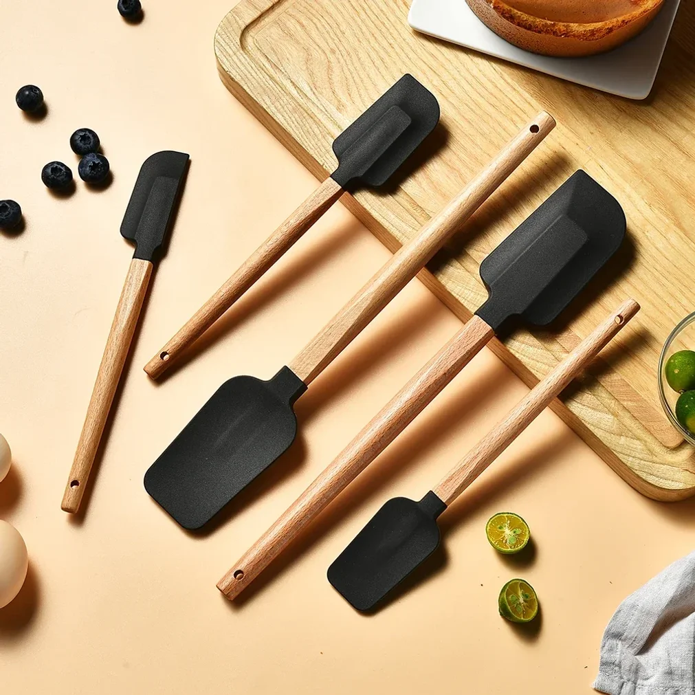 Kitchen Baking Blender - 5Pcs Cream Cake Silicone Spatula Wooden