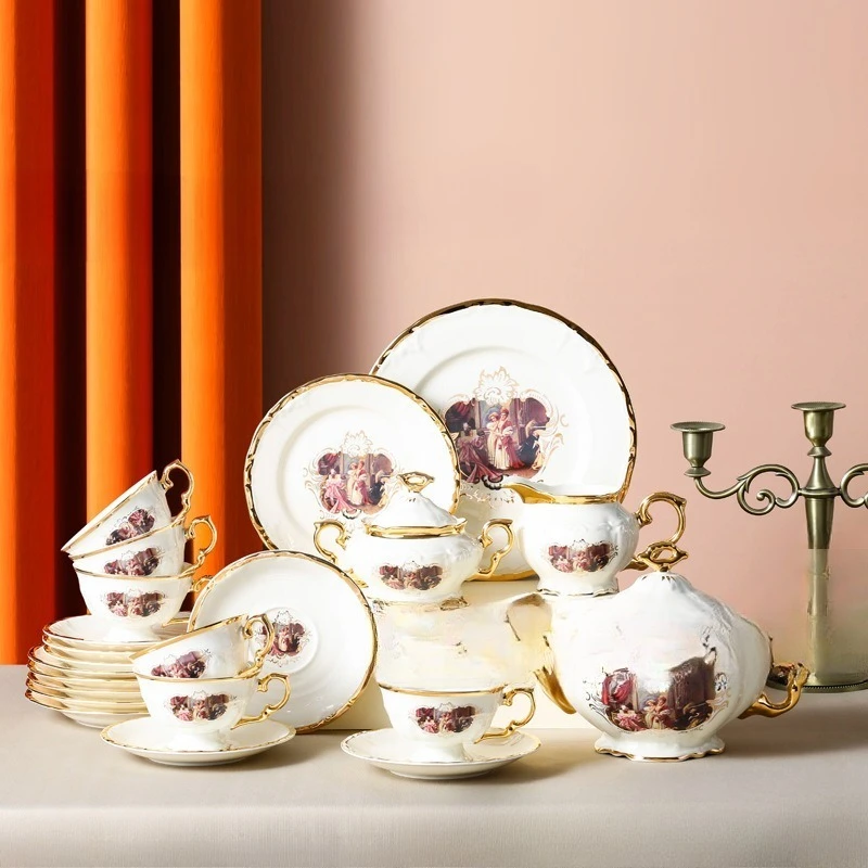 Ceramic coffee set Ceramic coffee pot set European foreign trade cup and saucer teapot Western food plate