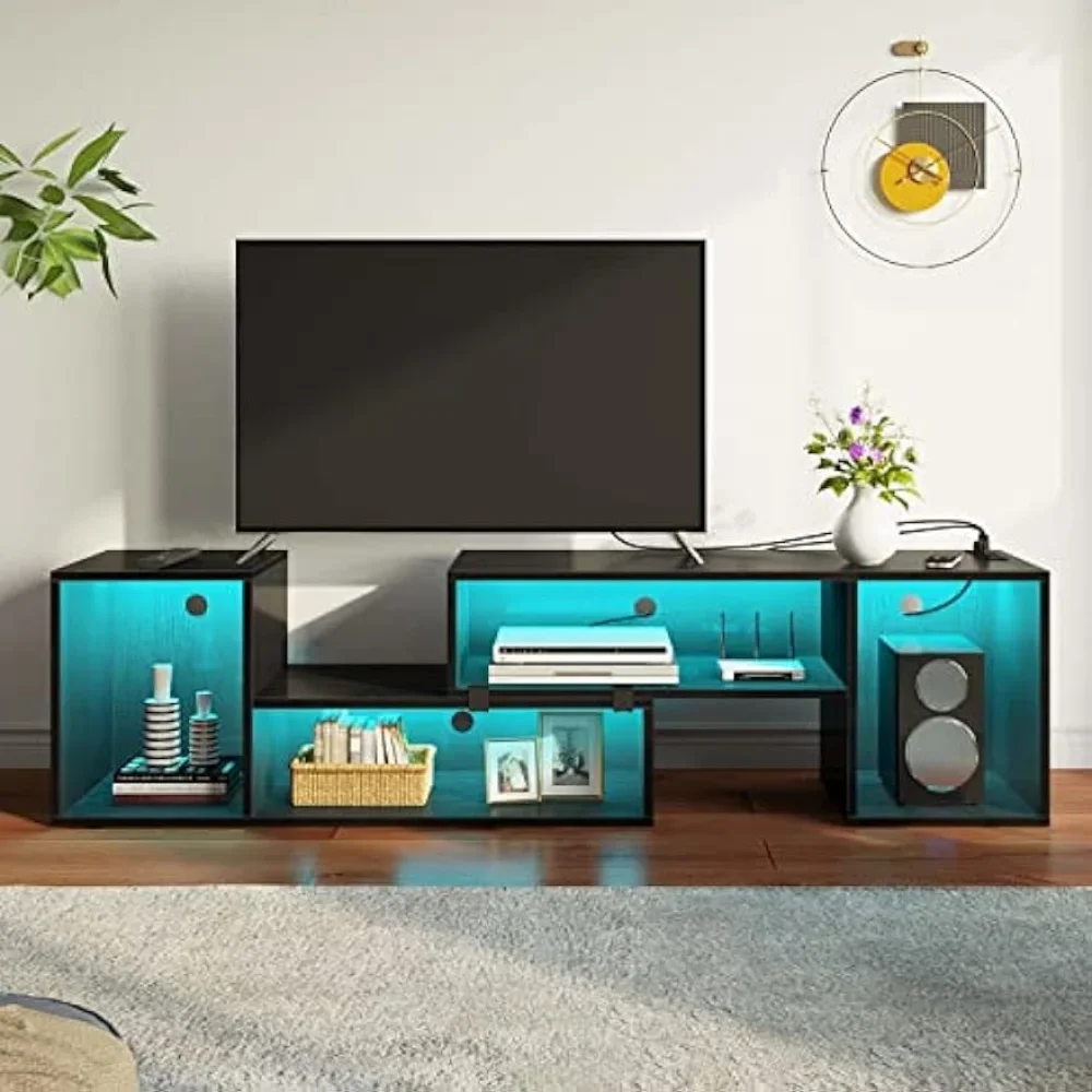 TV Stand, Deformable TV Stand with LED Strip & Power Outlets, Modern Entertainment Center for 55/60/65/70 inch TVs