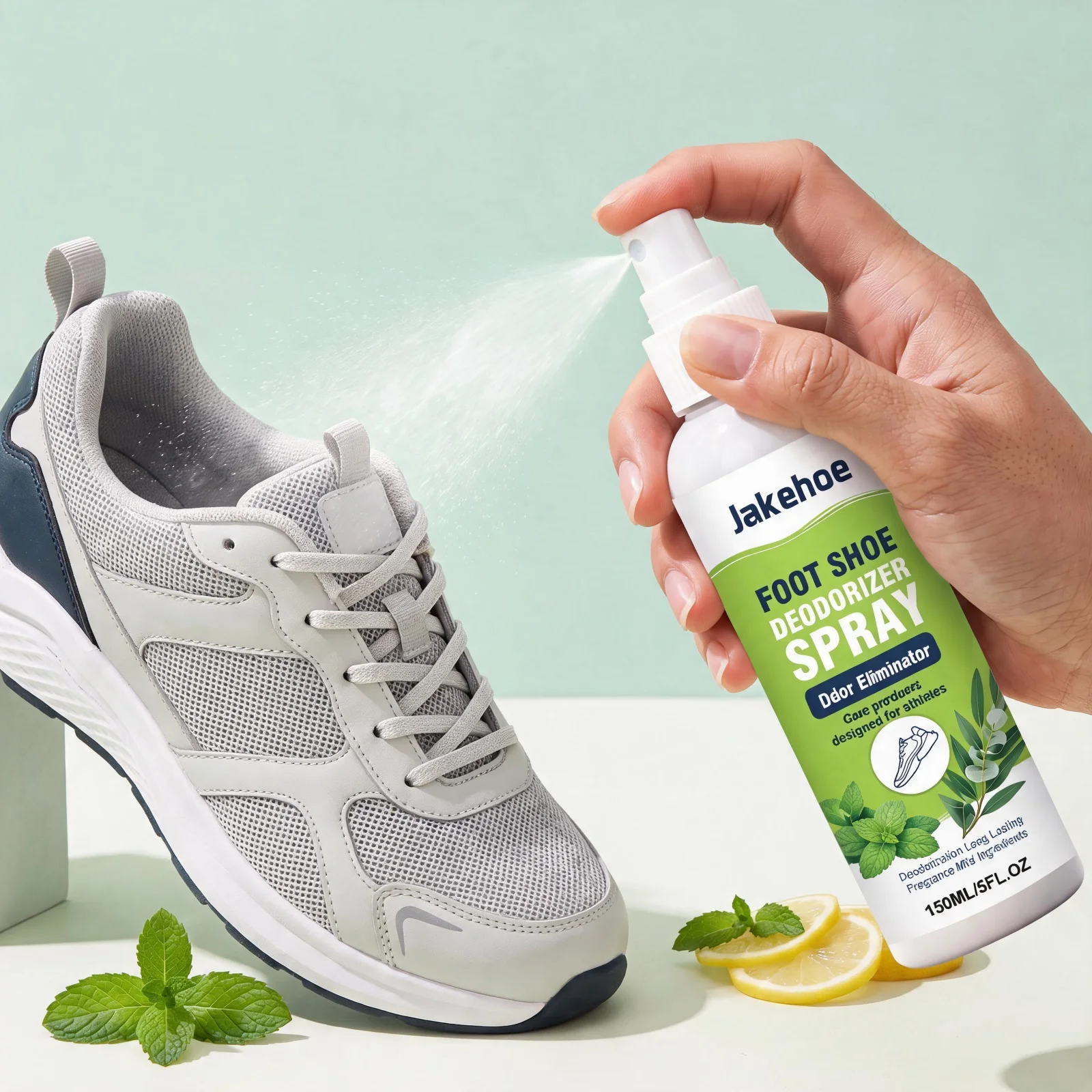 Jakehoe Shoe Deodorizing Spray Smelly Shoes Odor Remover Sneaker Foot Mint Fresh Deodorant Removal Antibacterial Freshener 150ml