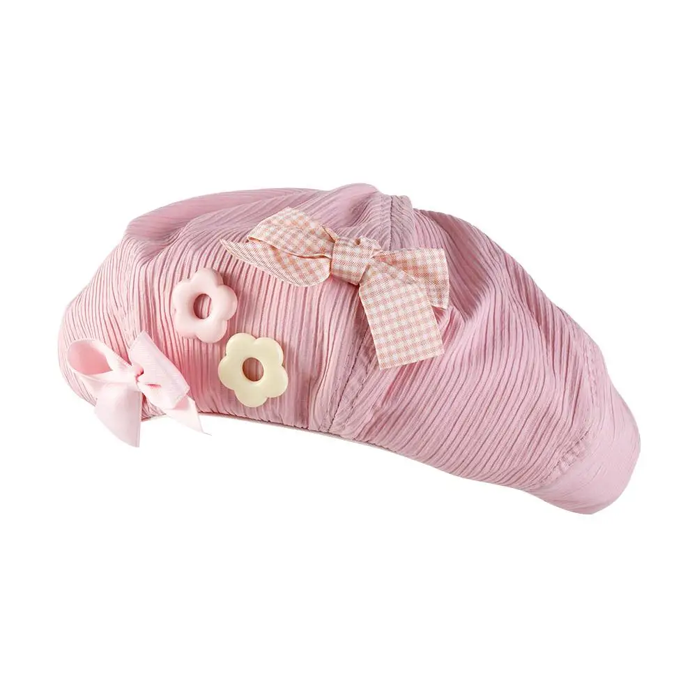 

Cute Solid Color Bow Flower Beret Cotton College Style Octagonal Cap Pumpkin Cap Japanese Painter Hat Girl