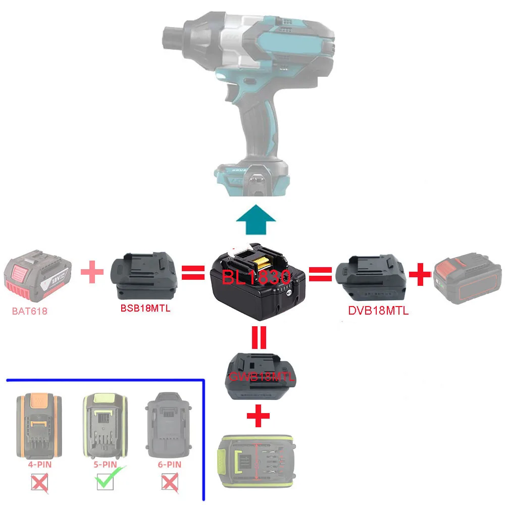 Li-ion Battery Adapter Converter BSB18MTL DVB18MTL GWB18MTL For Bosch BAT618 For Devon For Worx For Makita Lithium Power Tool