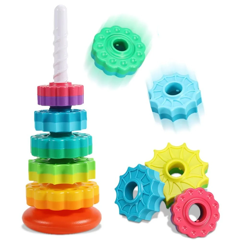 

Montessori Rotating Rainbow Tower Hand-eye Coordination Color Recognize Rotating Screw Bolt Toys Nesting Ring
