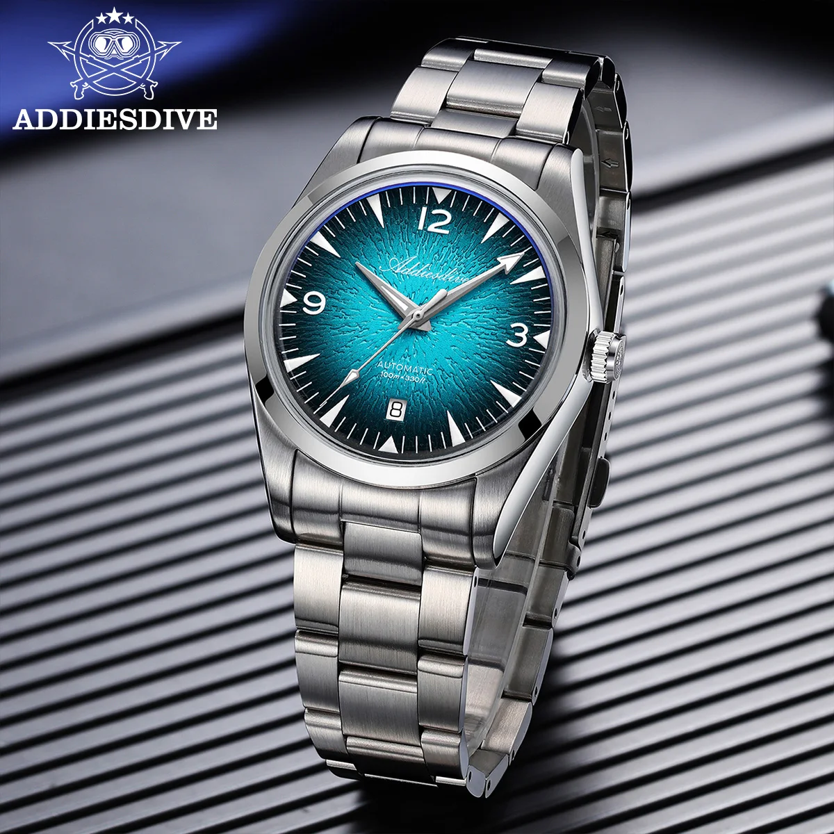 

ADDIESDIVE Men Automatic Mechanical Watch Waterproof 100m Gradient Dial Super Luminous Wristwatch 39mm Bubble Glass Steel Watch