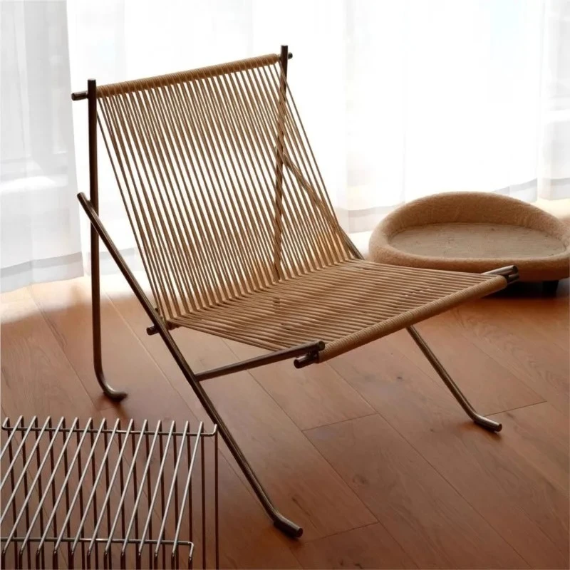 Leisure Chair Simple Design Living Room Sofa Balcony Rope Woven Stainless Steel Solid Frame Modern Outdoor Living C