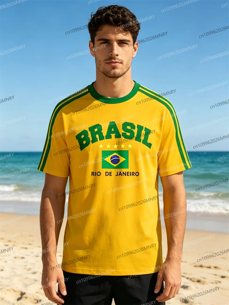 Summer New Five-star Brasil Print T-shirt For Men Short Sleeve O-neck Tees Vintage Casual Sports Mesh Jersey Oversized Tops
