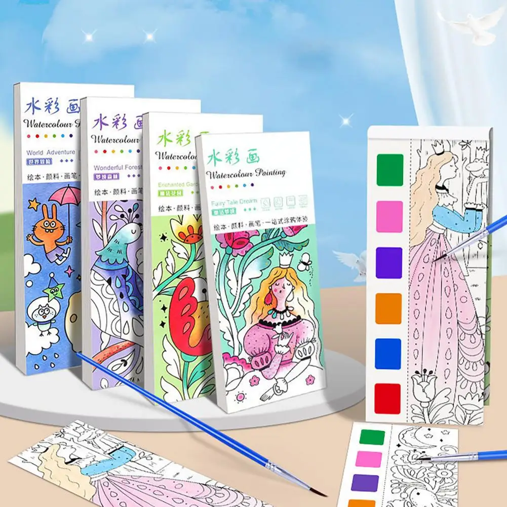 Mini Aquarela Paint Pad Set para Adultos e Crianças, Educacional Coloring Workbook, Drawing Book, Vibrant Color Painting Book