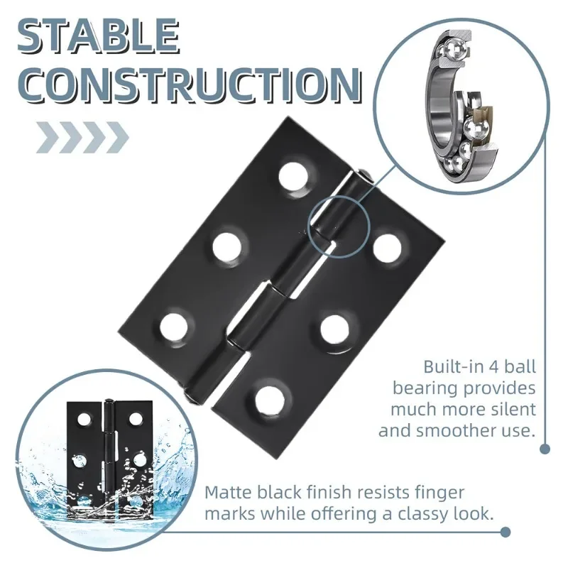 1-10 Stuks Zwarte Deur Scharnier Roestvrij Stalen Meubels Butt Scharnier Raam Kast Lade Platte Scharnieren 2-Inch deurdranger Hardware Tool