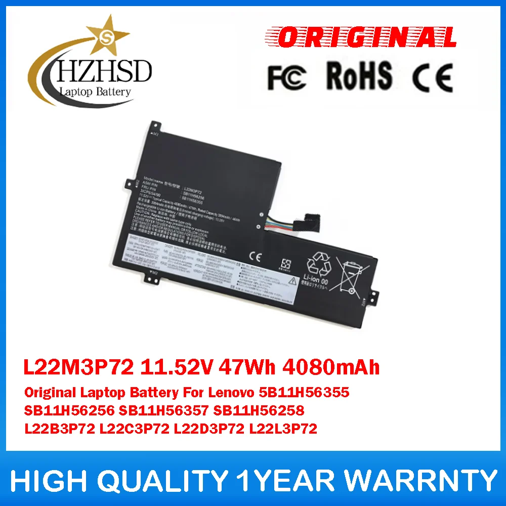 

L22M3P72 11.52V 47Wh 4080mAh Original Laptop Battery For Lenovo 5B11H56355 SB11H56256 SB11H56357 SB11H56258 L22B3P72 L22C3P72