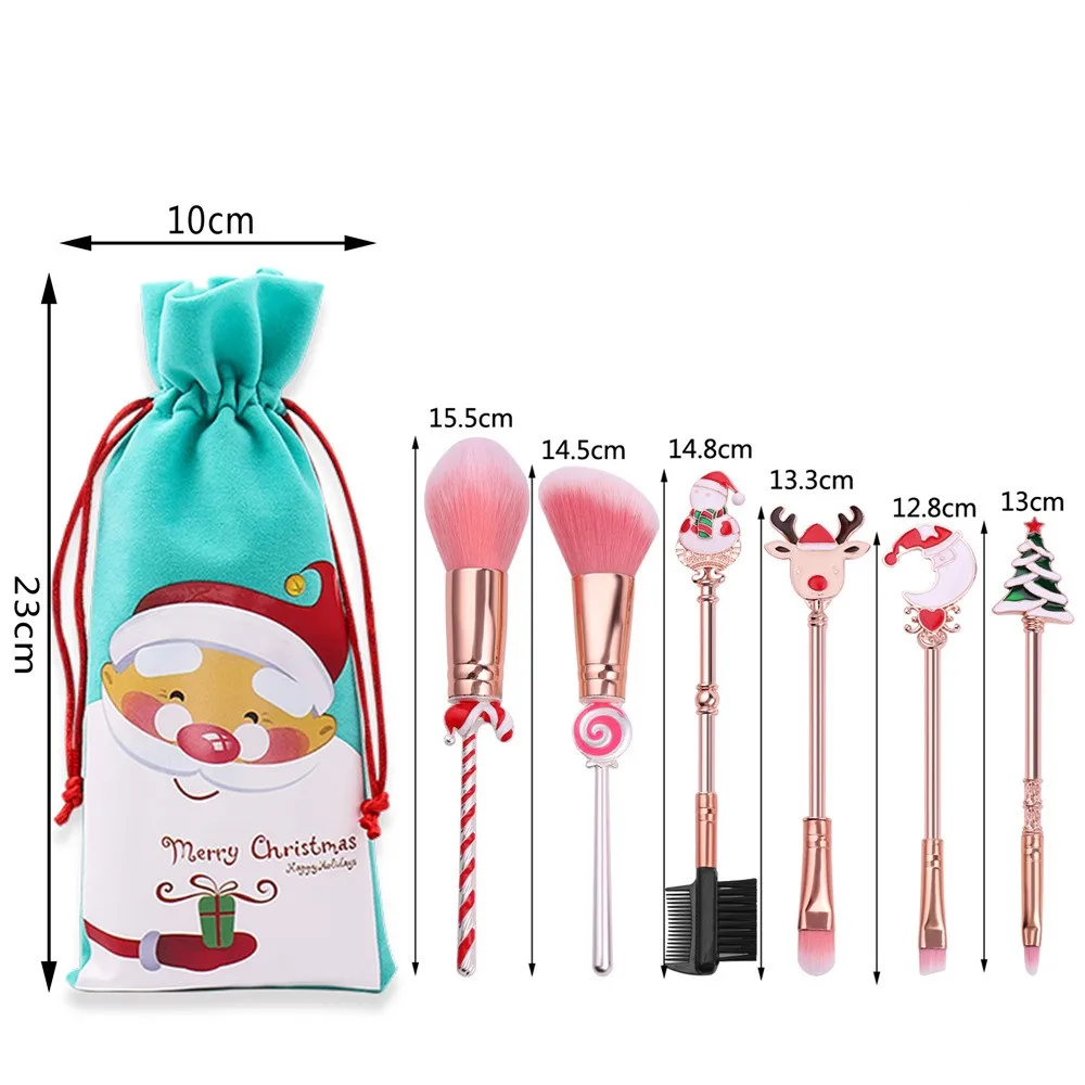 Conjunto de pincéis de maquiagem de Natal de 5/6 peças - presente de feriado |   Pincéis fofos de desenho animado de doces de árvore de Natal de rena de Papai Noel