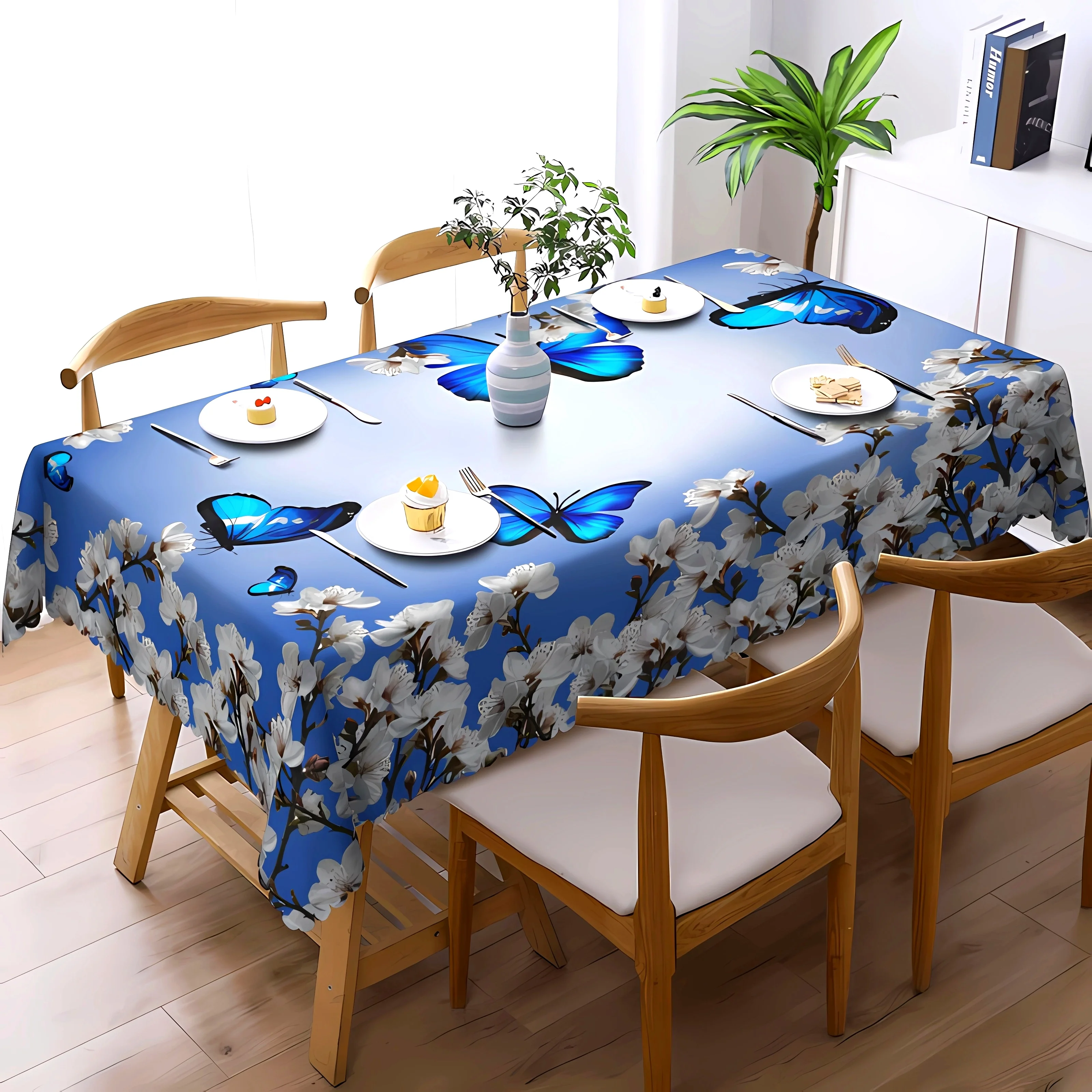 Summer Butterfly Floral Rectangle Waterproof Tablecloth Party Decor Farmhouse Kitchen Dining Table Cloth Wedding Decorations