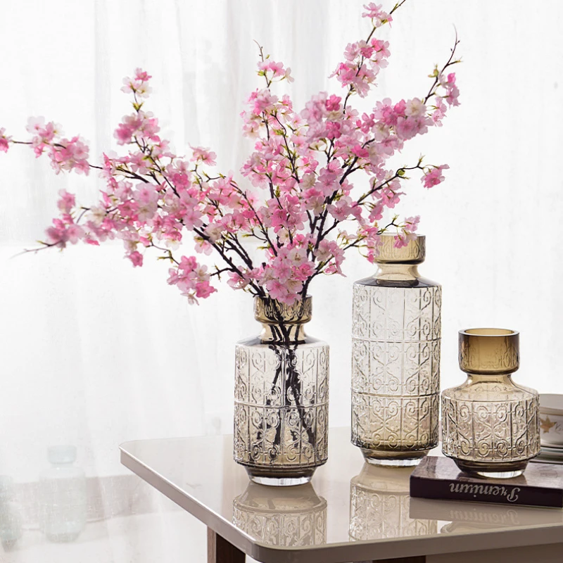 4 شوكة الكرز غصين فرع طويل ورد صناعي الخام الحرير البلاستيك الزهور الزفاف الاحتفال فستان قوس الرصاص زهرة اصطناعية #1