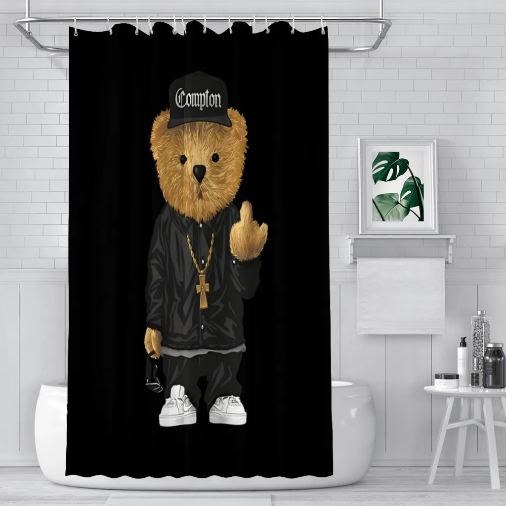 Competon Flow Shower Curtains Teddy Bear Waterproof Fabric Funny Bathroom Decor with Hooks Home Accessories