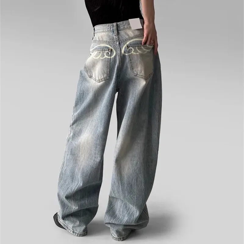 2026 Four Seasons Hot selling Washed Thin Soft Cowboy Spray Wing Pattern Design Pants