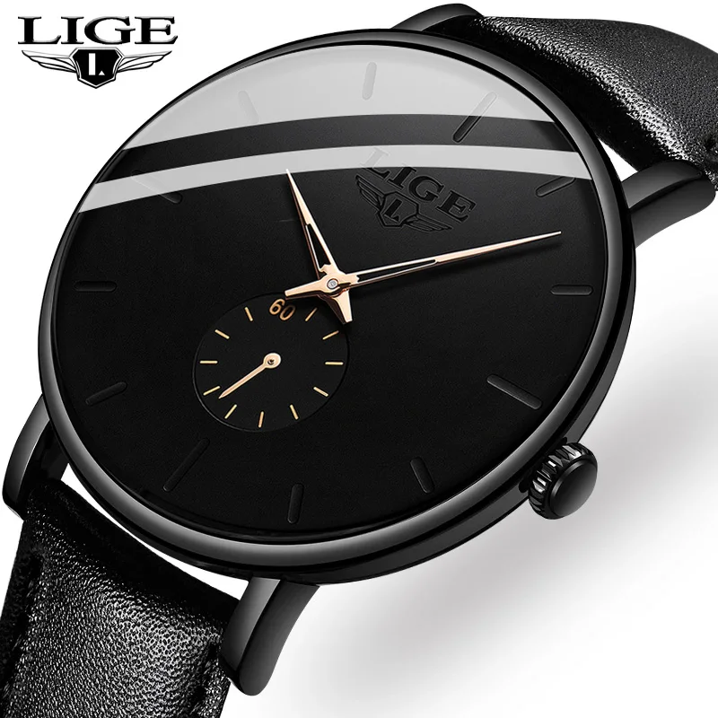 LIGE 2023 Fashion Mens Watches Top Brand Luxury Quartz Watch Men Casual Genuine Leather Waterproof Sport Watch Relogio Masculino