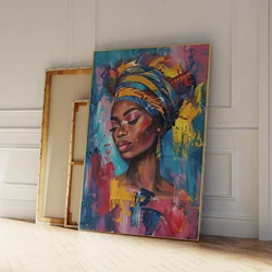 Modern Black Woman Painting Fashion Portrait Wall Art Aluminum Frame Prints Canvas Painting Poster Living Room Home Decor