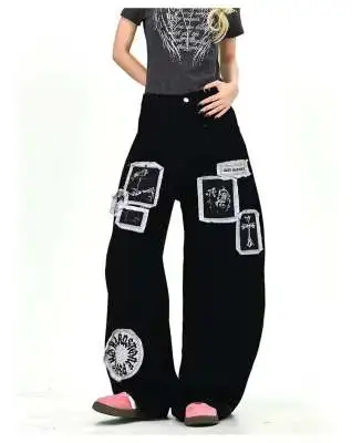American Fashion Hip Hop Joker Oversized Jeans Women Street Y2K New Hot Mopping Wide-leg Pants Unisex Loose Jeans