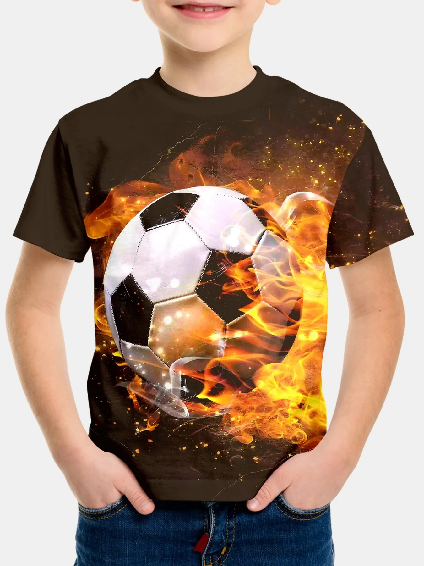 

2025 Детская одежда, повседневная футбольная футболка, футбольная футболка с 3D принтом для мальчиков, модная детская футболка с короткими рукавами и круглым вырезом, детская футболка