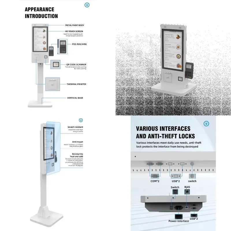 21.5 Inch Self-Service Capacitive Touchscreen Kiosk for RK3568 RK3588 Android 11 with PCAP Touch Panel Printer Barcode