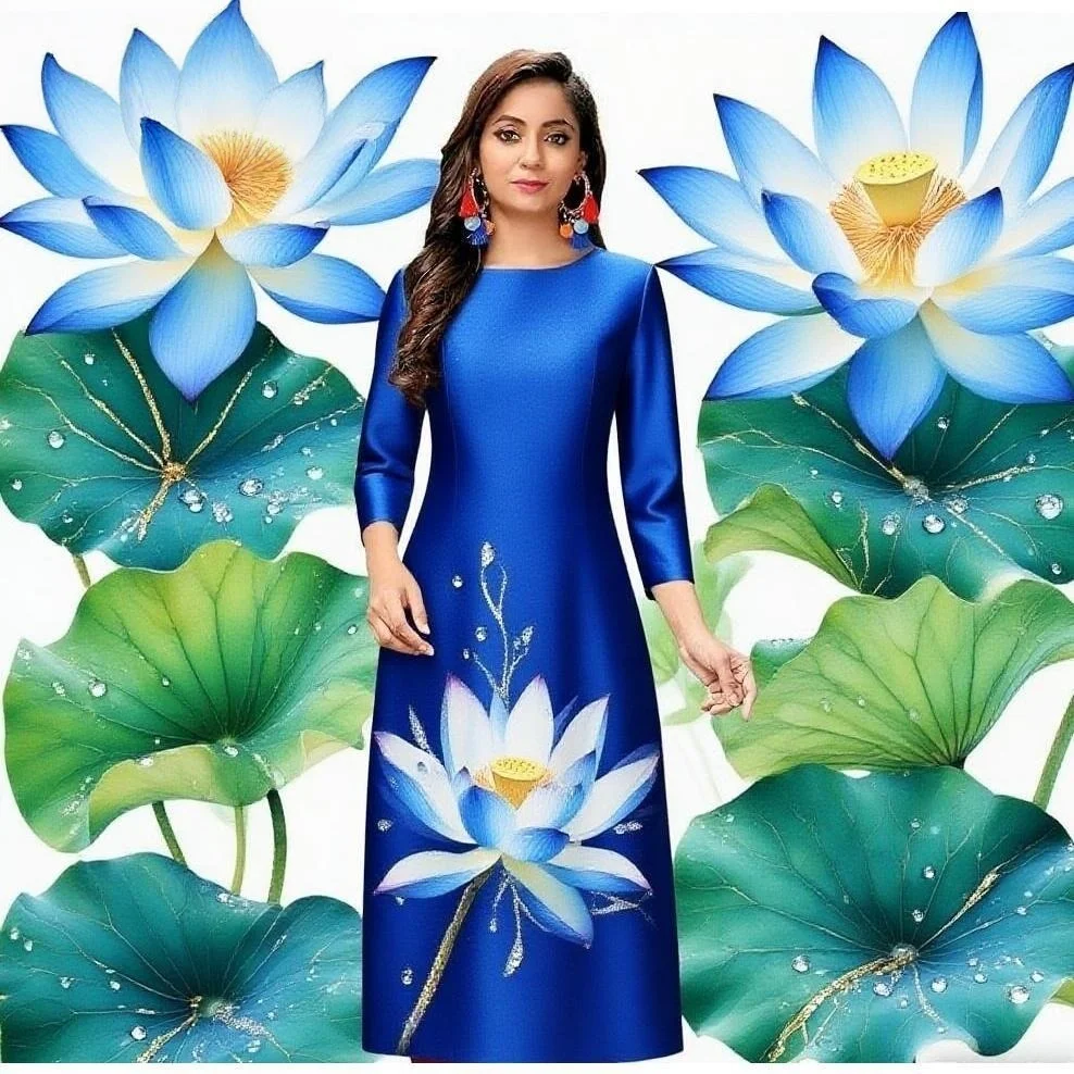 فستان نسائي مسلم كورت عصري ومريح مع أنبوب مستقيم وزهور على الطراز الوطني Musluman Bayan Elbise