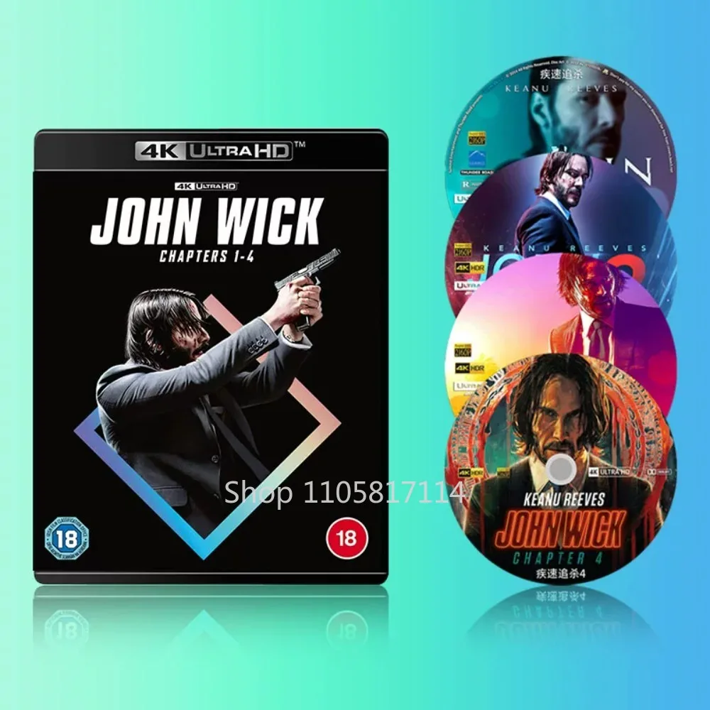 John Wick 1-4 4K UHD Dolby Vision 7.1 PS5 compatible Blu ray 4Disc  Audio: English YIHUI