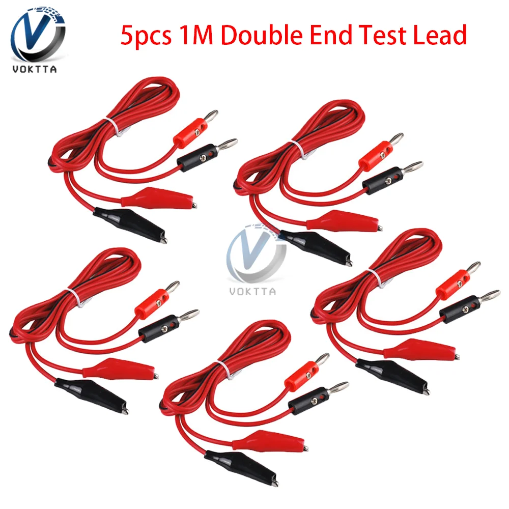 

​ 5 шт., 1 м, двухсторонний тестовый провод, зажим «крокодил», 4 мм, штекер типа «банан» для зажимов типа «крокодил», комплект тестовых проводов, медный мягкий кабельный провод, красный, черный