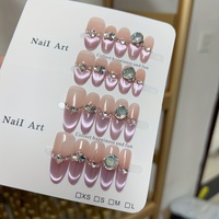 10pcs high-end French light purple cat eyes full of diamonds handmade fake nails,The sparkling diamond ladylike style is perfect