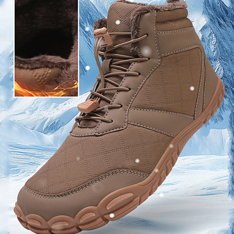 

New Winter Boots For Men Snow BareFoot Outdoor Non-slip Warm Fur Casual Sneakers Plus Size Lightweight Ankle Boots Hiking Shoes
