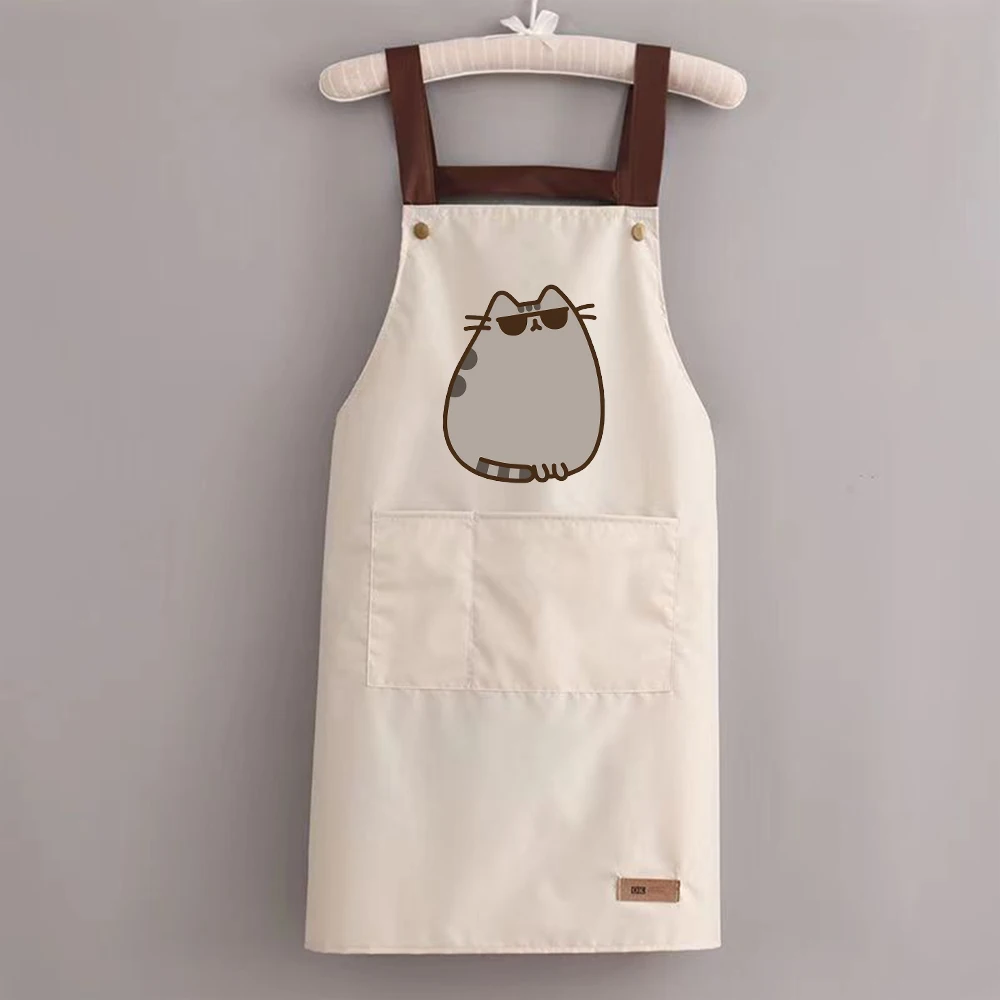 New Pusheen Cat Kitchen Aprons for Woman Men Chef Work Apron for Grill Restaurant Bar Shop Cafes Beauty Nails Studios Uniform