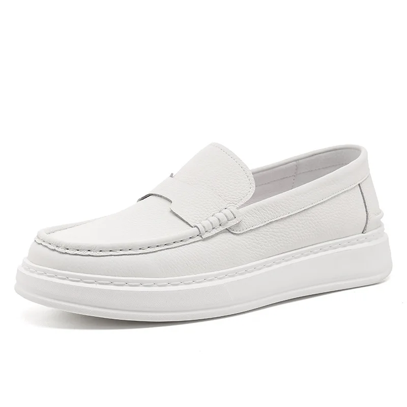 Men's shoes 2026 spring new genuine leather men's foot on bean shoes fashionable soft soled lazy shoes casual loafers