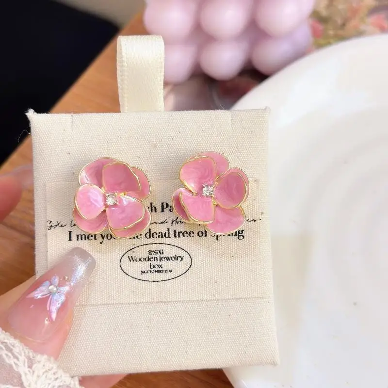 Blue Enamel Flower Earrings for Women Fashion Sweet Dainty Lightweight Jewelry Spring Summer Daily Wear Birthday Gift