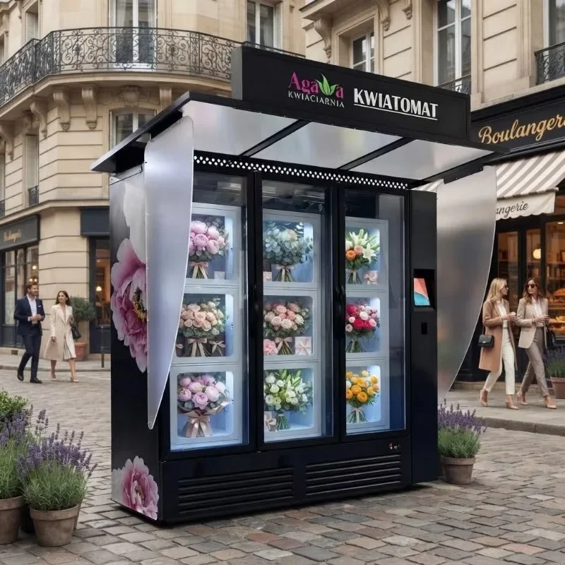 Automat Vendingowy Do Kwiatow Chiodzony 24h Kiosk Sprzedazy Bukietow Stala Temperatura I Wilgotnosc Ekran Dotykowy OEM/ODM CE