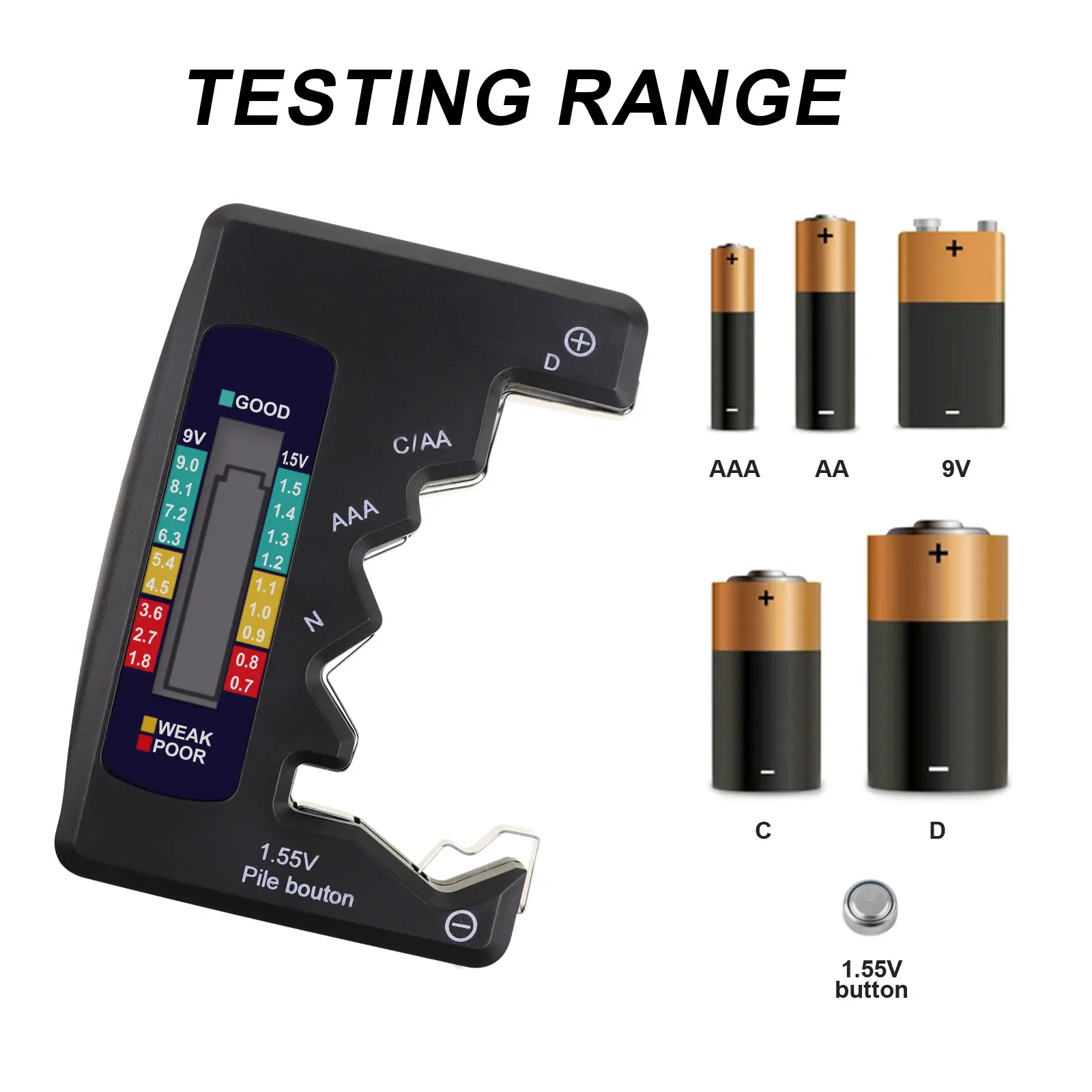 377 Pocket Battery Tester Checker C AA AAA D N 9V 1.5V Button Battery Transparent Bar Chart LCD Display
