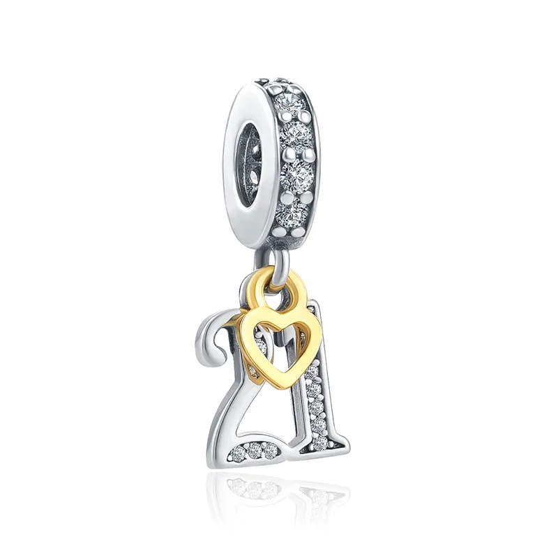 Nowy 925 srebro numery 16 18 21 30 40 50 Pandora Charm Fit oryginalny Charms bransoletka Pandora zwisające koraliki tworzenia biżuterii