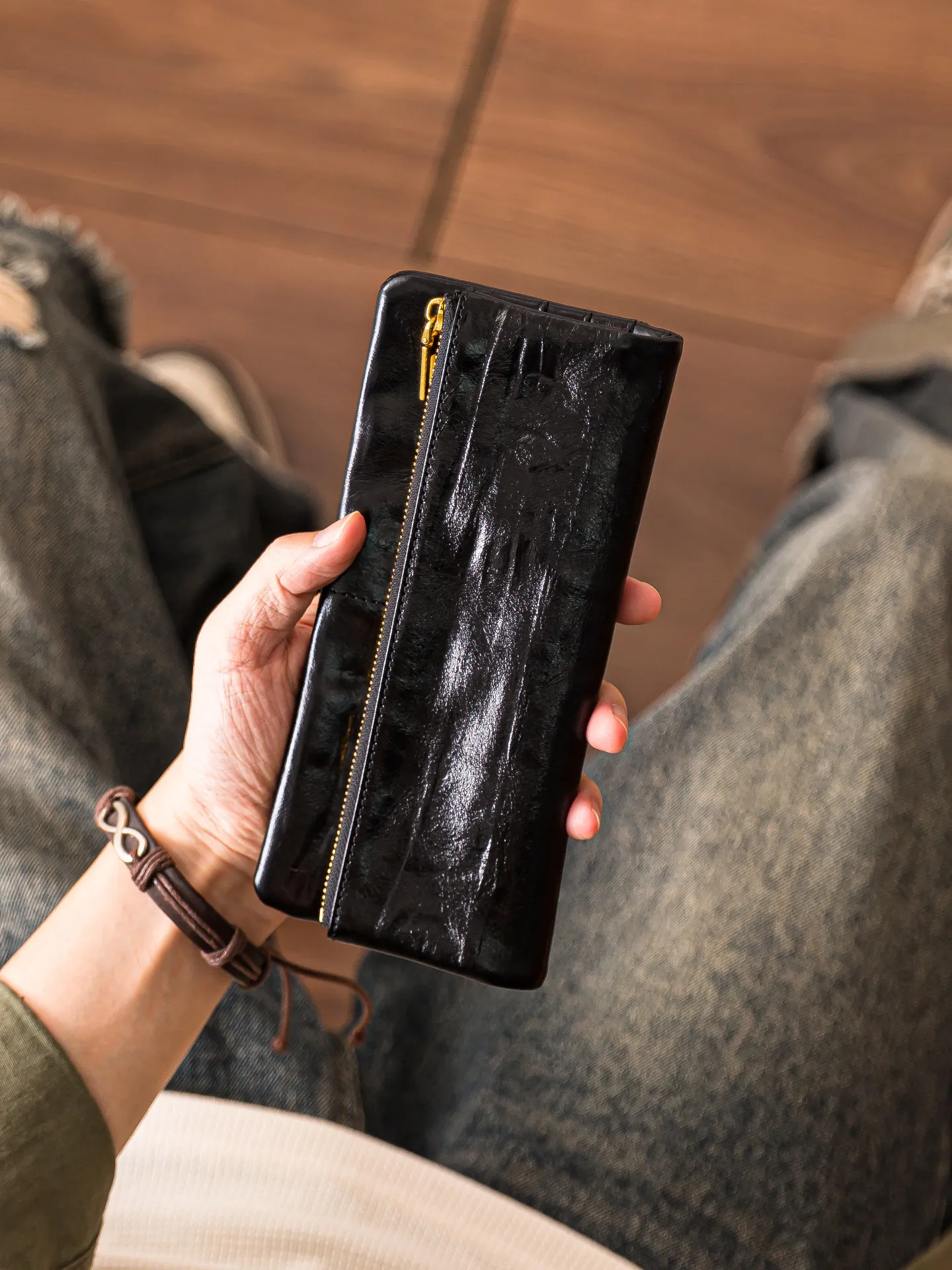 fashion luxury real cow leather men's long wallets casual organizers handmade genuine leather ID multi-card holders purses
