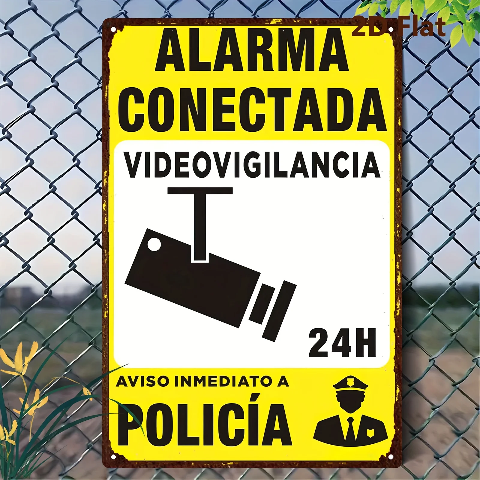 Metal Iron Sign, 24-Hour Connection Monitoring System One-Click Alarm for Police, , Classic Plaque Wall Decor Art, Suitable f