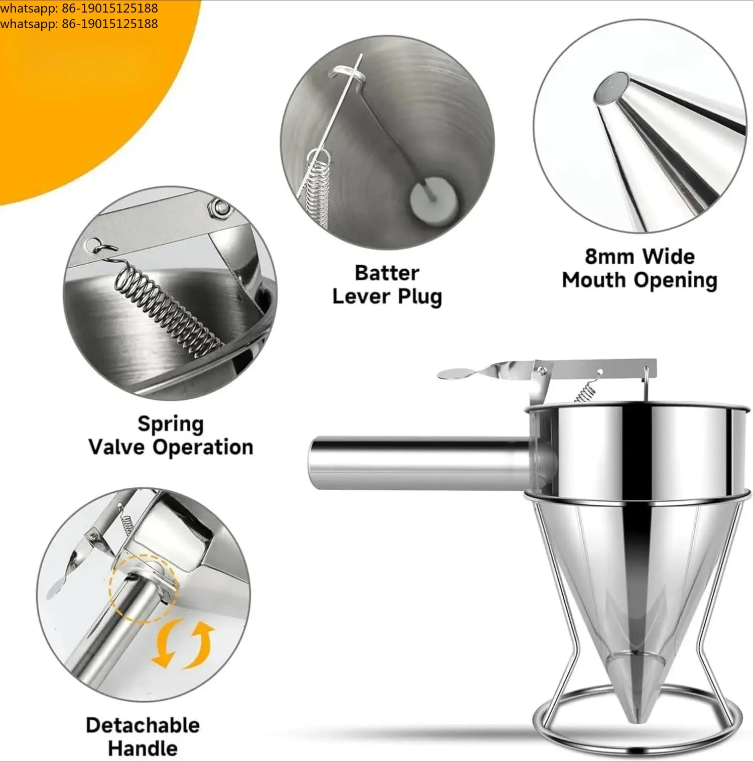 Pancake Batter Dispenser with 4 Nozzles Multi-Caliber Stainless Steel Funnel Cake Dispenser with Stand Great for Baked Goods