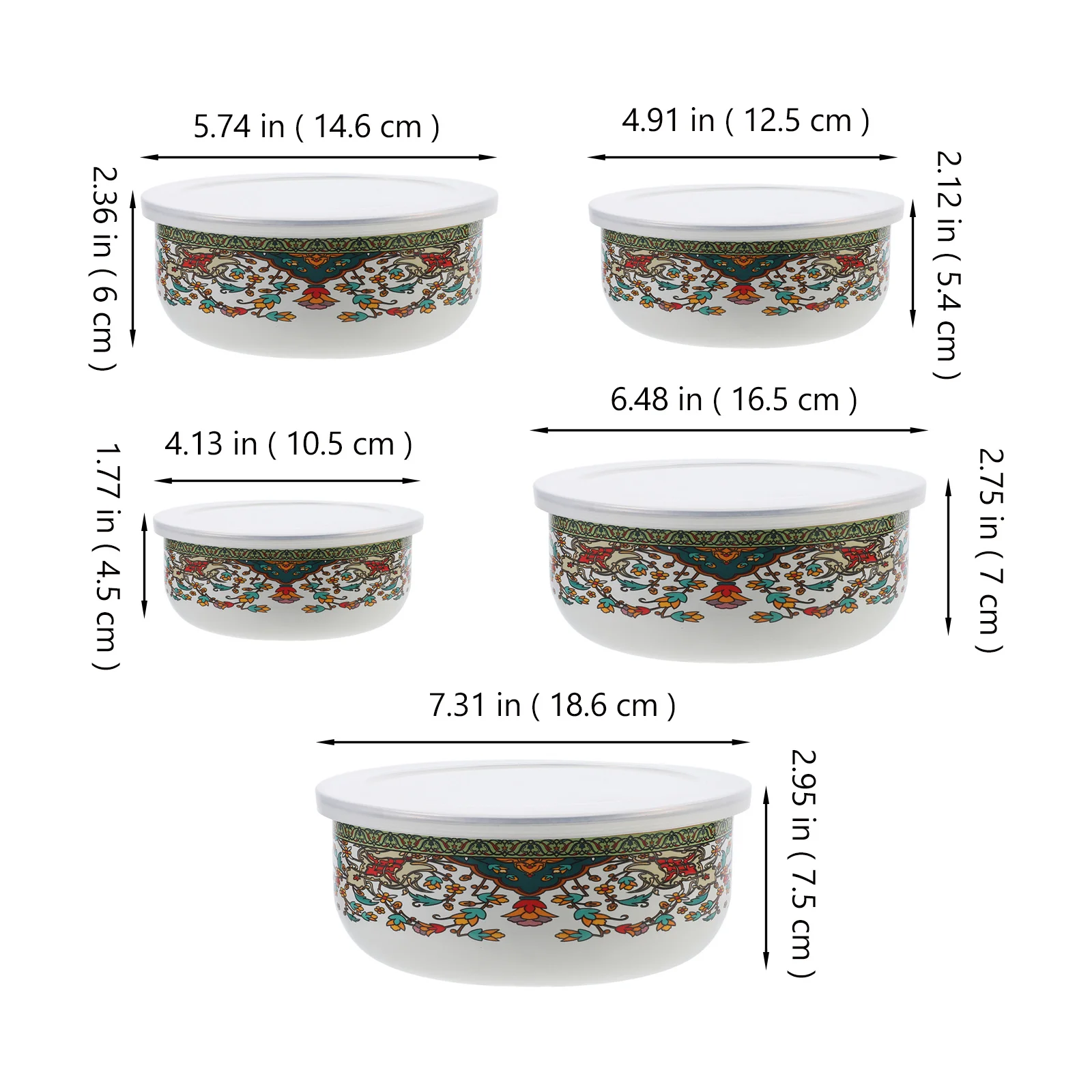 

5 шт., набор эмалированных мисок для супа, прозрачная крышка, винтажный стиль, многофункциональные кухонные контейнеры для хранения еды, миски для риса с лапшой для салата