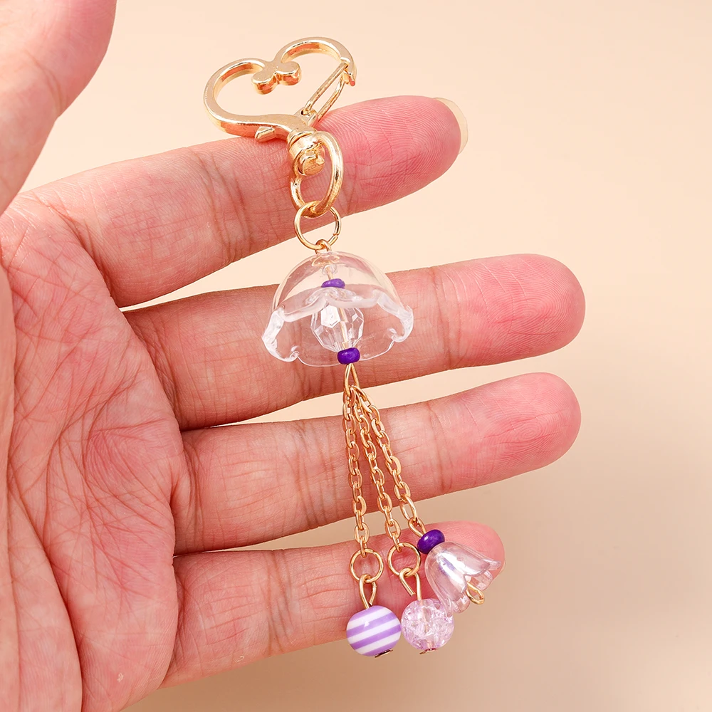 

Aihua Cute Chic Crystal Beads Flower Keychain for Women Girl INS Key Ring Handmade Handbag Pendants DIY Jewelry Gifts