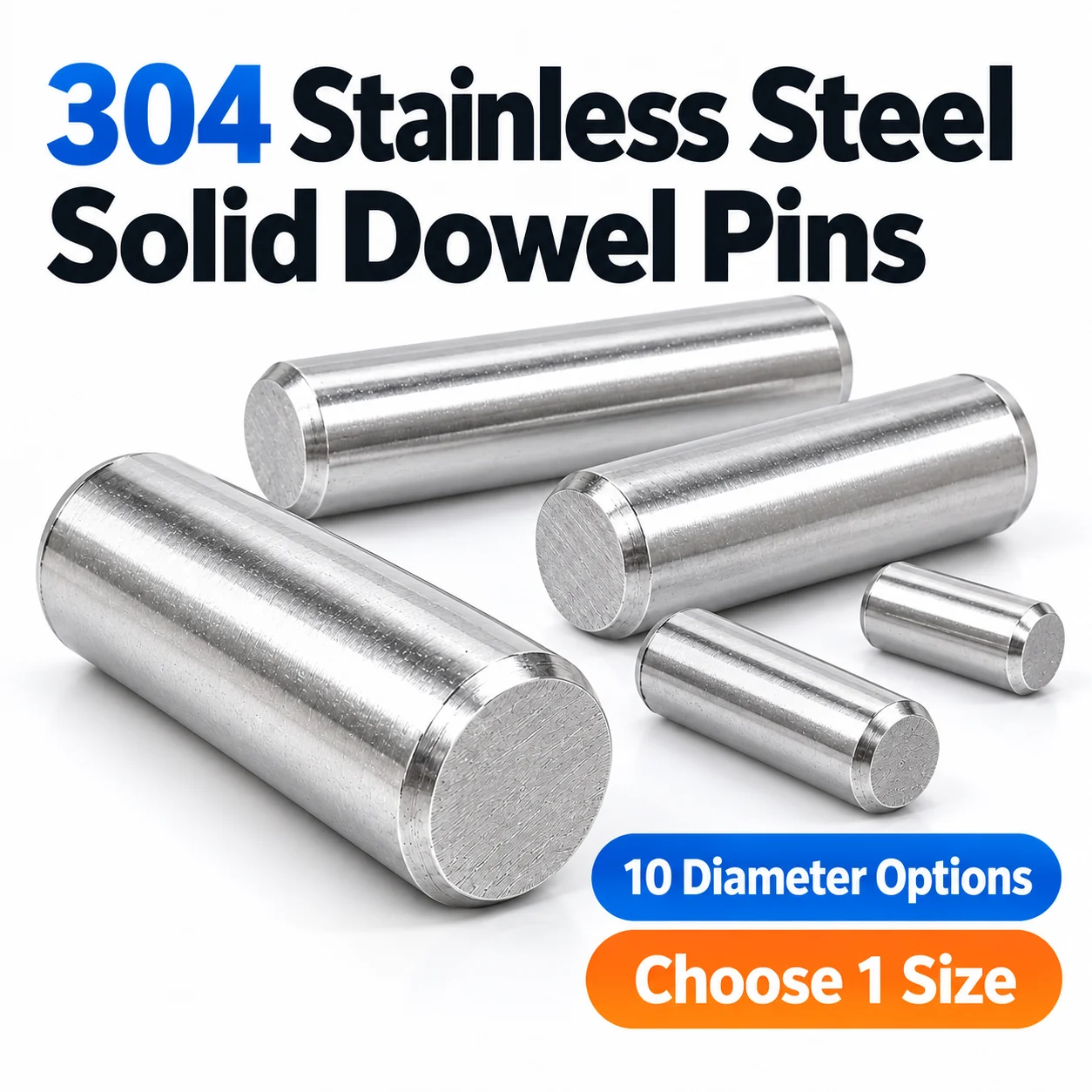 304 Stainless Steel Dowel Pins, M1-M10 Diameter and 4-100mm Length Options, Choose Size and Quantity for Precision Alignment