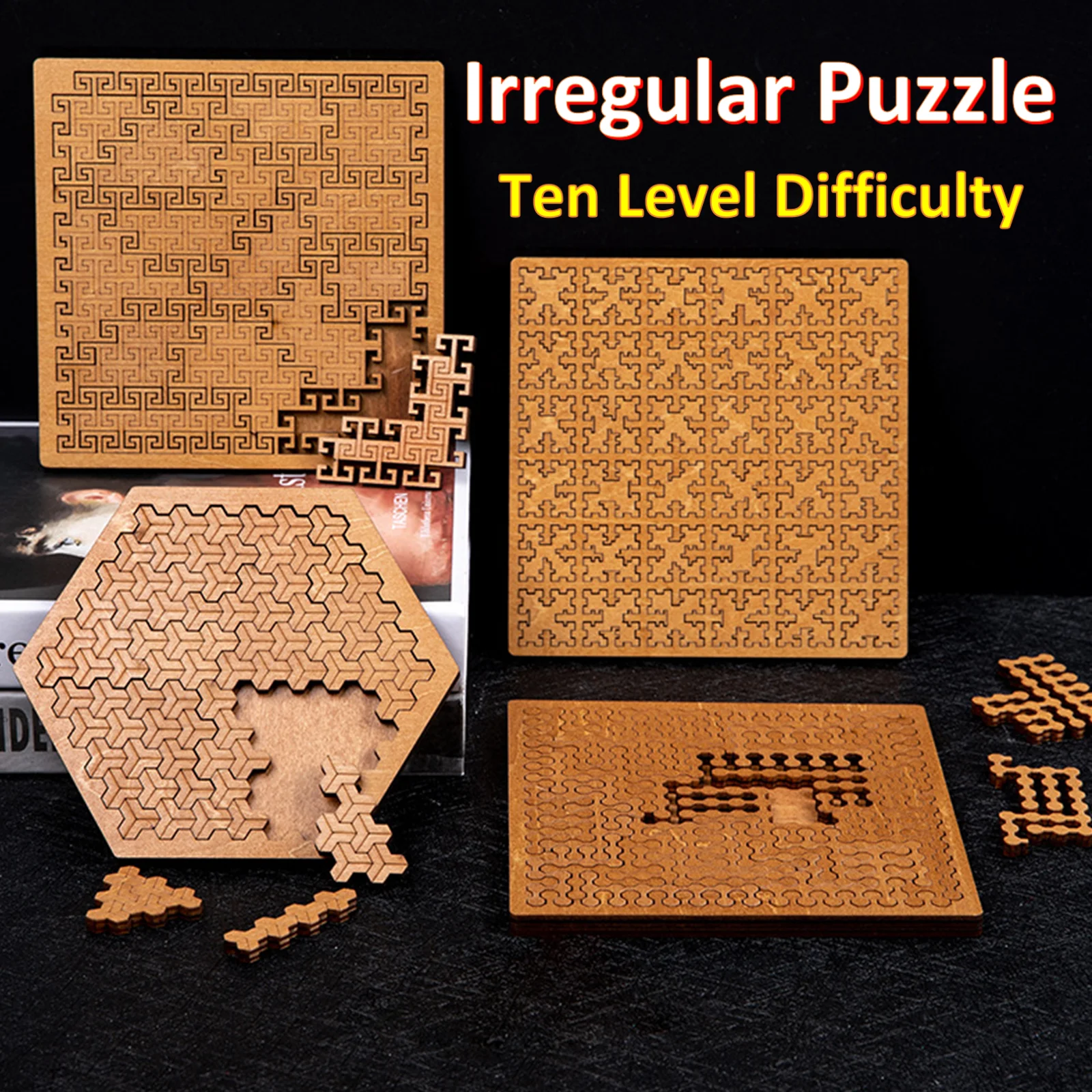 

Difficult Wooden Puzzle for Adults Irregular Creative Labyrinth JigSaw Puzzles Fractal Tray Puzzle Brain-teaser Board Games