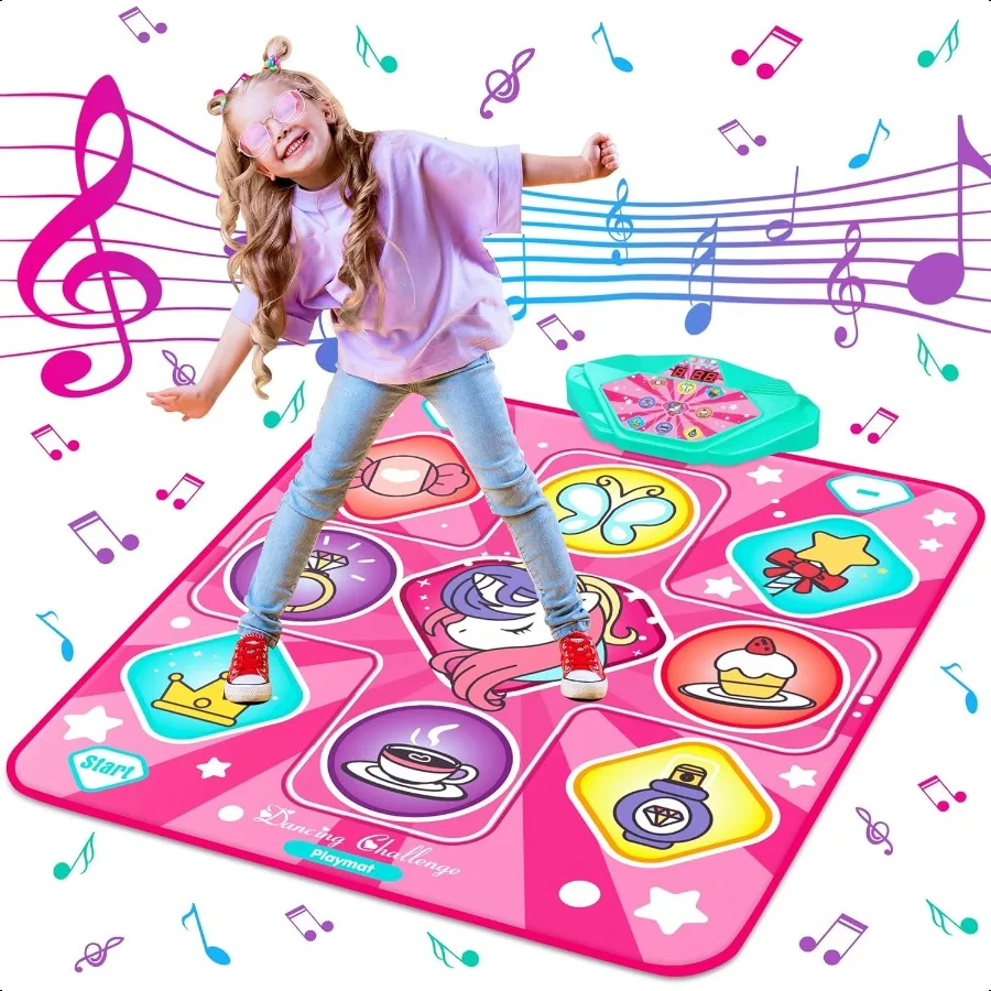 

Dance Mat Dance Mixer Rhythm Step Play Mat Pink Dance Pad with LED Lights Adjustable Volume Builtin Music 5 Game Modes Xmas BD