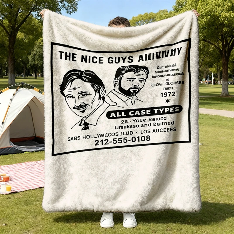 The Nice Guys Agency Graphic Flannel Blanket, Funny Retro Movie T, Flannel Throw